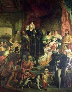 Eugene Francois Marie Joseph Deveria - The Birth of Henri IV at the castle of Pau (1610)
