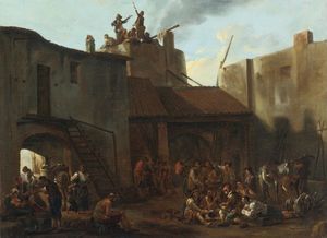 Jan Miel - Roman Lime Kiln with Peasants Gambling