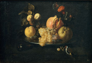 Juan De Zurbaran - Still Life with Fruit and Goldfinch