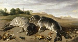 Paul De Vos - Two young seals on the beach