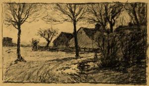 Theodore Clement Steele - Untitled drawing of lane and buildings