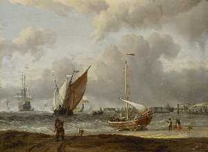 Abraham Storck (Sturckenburch) - Fishing Boats in a Storm off the Dutch Coast