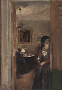 Adolph Menzel - Living Room with the Artist-s Sister