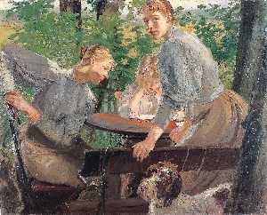 Fritz Von Uhde - The Daughters of the artist in the garden