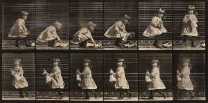 Eadweard Muybridge - Child Lifting a Doll, Turning and Walking Off, from the book Animal Locomotion