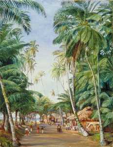 Marianne North - Roadside Scene under the Cocoanut Trees at Galle, Ceylon