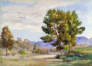 Marianne North - She Oak Trees on the Bendamere River, Queensland, and Companion Birds