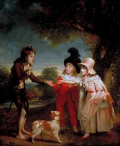 William Beechey - Portrait of Sir Francis Ford’s Children Giving a Coin to a Beggar Boy