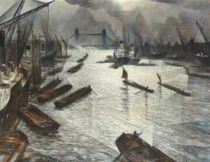 Christopher Richard Wynne Nevinson - View on the Thames (Tower Bridge from the Pool of London)
