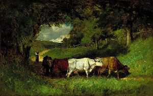 Edward Mitchell Bannister - Driving Home the Cows, (painting)