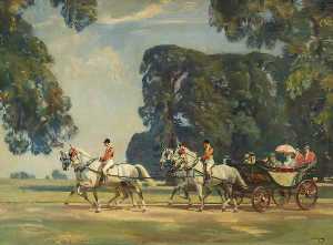 Alfred James Munnings - The Royal Carriage Entering the Long Walk, Windsor, on the Return from the Ascot Races, 1925