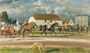 Alfred James Munnings - Horses with Stable Lads up at Newmarket