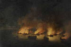 Richard Paton - The Burning of the Turkish Fleet in Chesme Bay, 7 July 1770