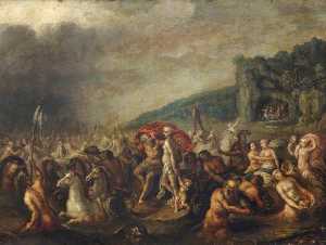 Frans Iii Francken - The Triumph of Neptune and Amphitrite, with Figures Feasting in a Distant Cave
