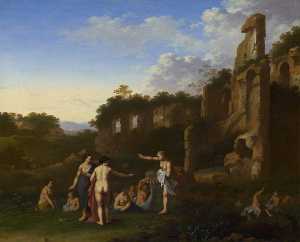 Cornelis Van Poelenburgh - Women bathing in a Landscape