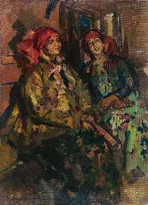 Konstantin Alekseyevich Korovin - Two Girls in Peasant Costumes