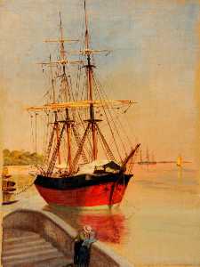 John Wharlton Bunney - Sailing Ship by the Ponte Veneta Marina, Venice