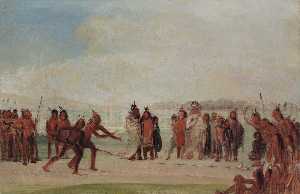 George Catlin - Tchung kee, a Mandan Game Played with a Ring and Pole