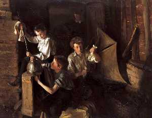 Mark Lancelot Symons - Children Playing in an Interior, Polishing Armour
