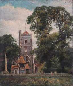 William Henry Hope - Beddington Church with Lychgate, Croydon, Surrey