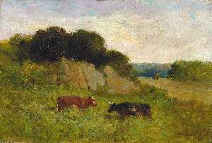 Edward Mitchell Bannister - Untitled (landscape with two cows)