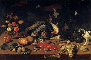 Jan Van Kessel The Elder - Still Life with a Monkey Stealing Fruit