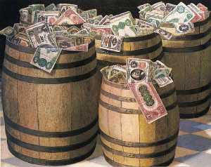 Victor Dubreuil - Barrels of Money, (painting)