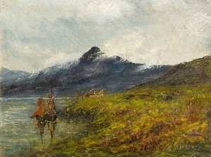 William Wright - Mountain Scene with Boats on a Loch