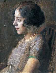 Glynn O Jones - Portrait of a Woman Wearing a Pale Mauve Dress