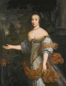Justus Van Egmont - Portrait of a lady, said to be the Marchioness of Montchevreuil, three quarter length, beside a fountain