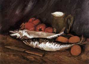 Joos Vincent De Vos - Still Life with Mackerels, Lemons and Tomatoes