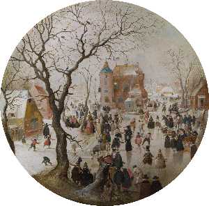 Hendrick Avercamp - A Winter Scene with Skaters near a Castle