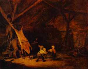 Adriaen Van Ostade - Children Playing in a Barn