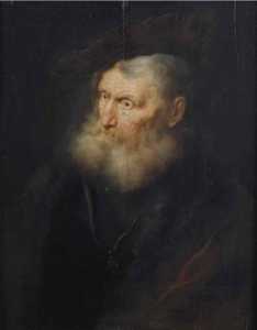 Salomon De Koninck - Portrait of an old man, bust-length, in a fur lined coat with a small pendant, and a velvet barrett