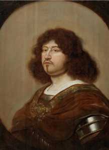 Salomon De Koninck - Portrait of gentleman, bust-length, in armour, within a painted oval