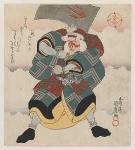 Utagawa Kunisada - Ichikawa Danjuro VII Wielding an Axe wearing a White haired Wig