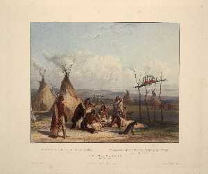 Karl Bodmer - Funeral Scaffold of a Sioux Chief near Fort Pierre, plate 11 from Volume 2 of 'Travels in the Interior of North America'