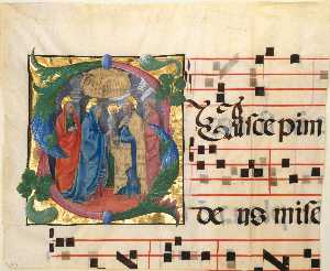 Cosmè Tura - Manuscript Illumination with the Presentation in the Temple in an Initial S, from a Gradual