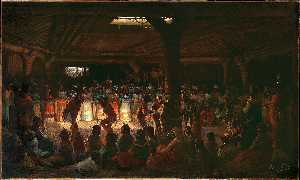 Jules Tavernier - Dance in a Subterranean Roundhouse at Clear Lake, California