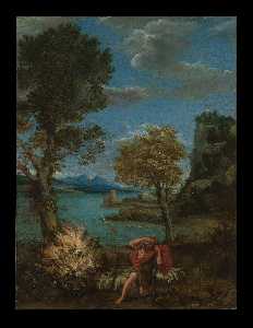 Domenichino (Domenico Zampieri) - Landscape with Moses and the Burning Bush