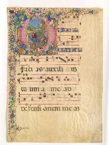 Bartolomeo Di Domenico Di Guido - Manuscript Leaf with Entry into Jerusalem on Palm Sunday in an Initial D, from a Gradual