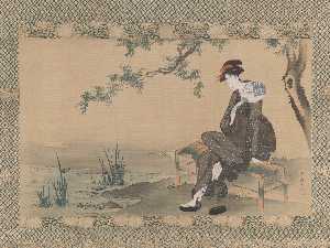 Utagawa Toyohiro - Woman Cooling Herself
