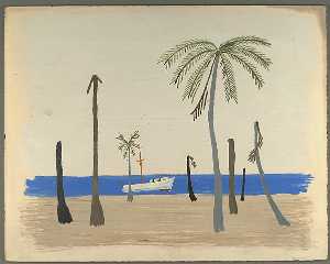 Walker Evans - [Boat with Palm Trees on Shore]