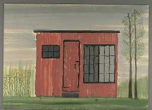 Walker Evans - [Red Building in Field]
