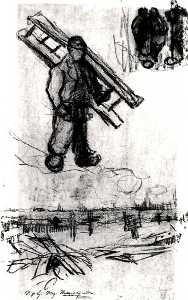 Vincent Van Gogh - Sketches of a Man with a Ladder, Other Figures, and a Cemetery