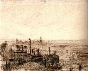 Vincent Van Gogh - View of Paris, with the H-#244;tel de Ville and the Tour-Saint-Jacques