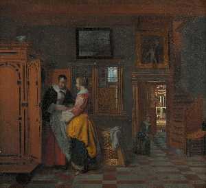Pieter De Hooch - Interior with Women beside a Linen Cupboard, Pieter de Hooch, 1663
