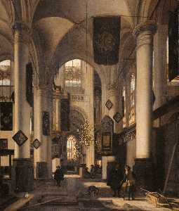Emanuel De Witte - Interior of a Protestant Gothic Church with Motifs from the Oude and Nieuwe Kerk in Amsterdam, Emanuel de Witte, 1660 - 1680