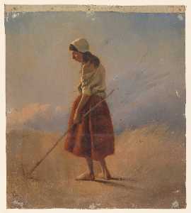 Johan Daniël Koelman - Staande boerenmeisje met stok, Johan Daniël Koelman, 1841 - 1857