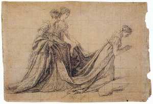 Jacques Louis David - The Empress Josephine Kneeling with Mme de la Rochefoucauld and Mme de la Valett